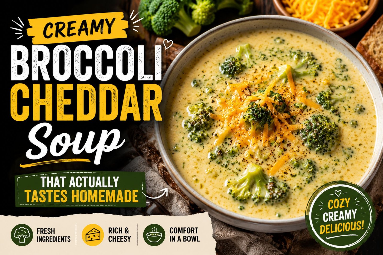 Creamy Broccoli Cheddar Soup That Actually Tastes Homemade