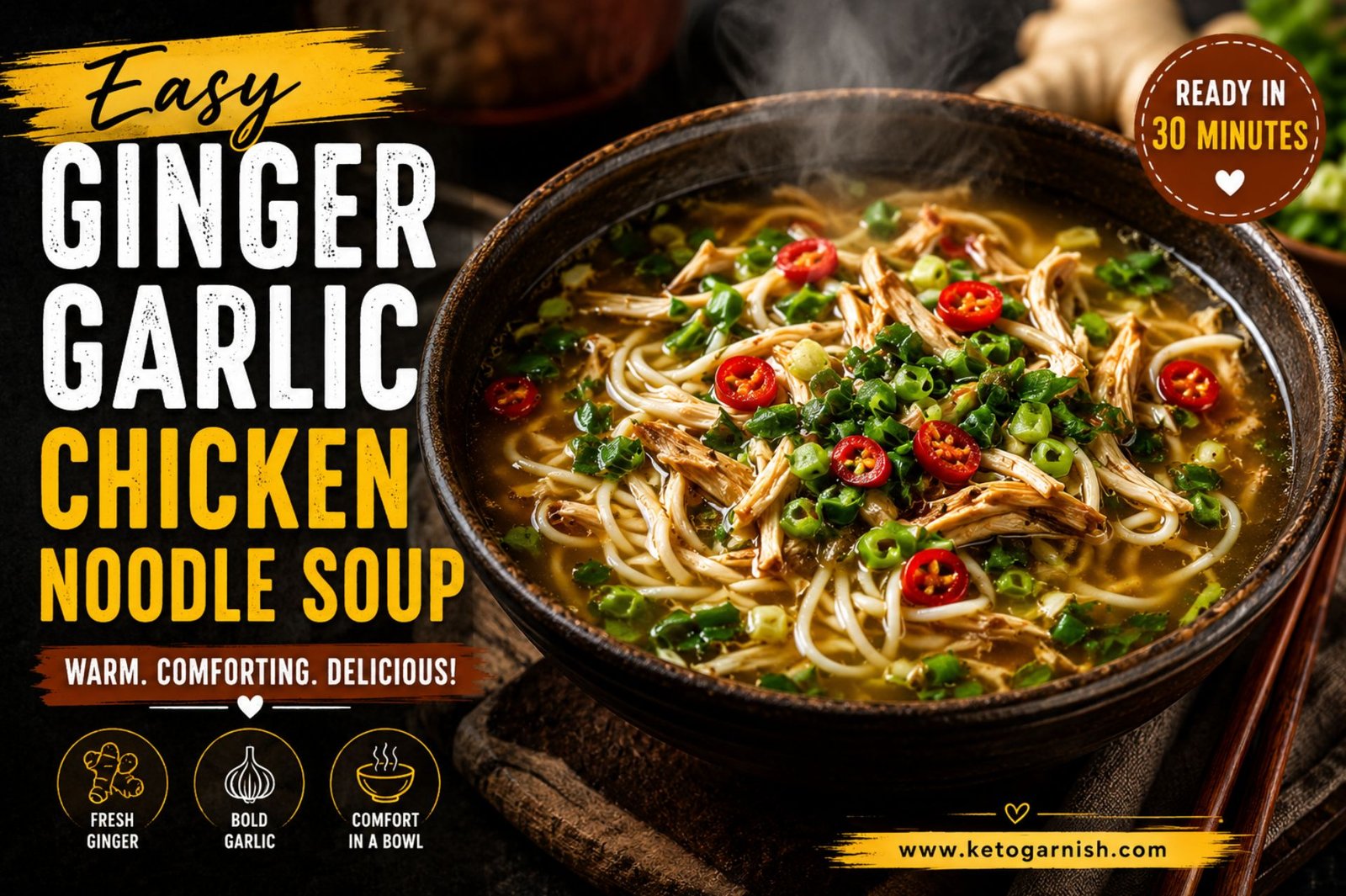 Easy Ginger Garlic Chicken Noodle Soup