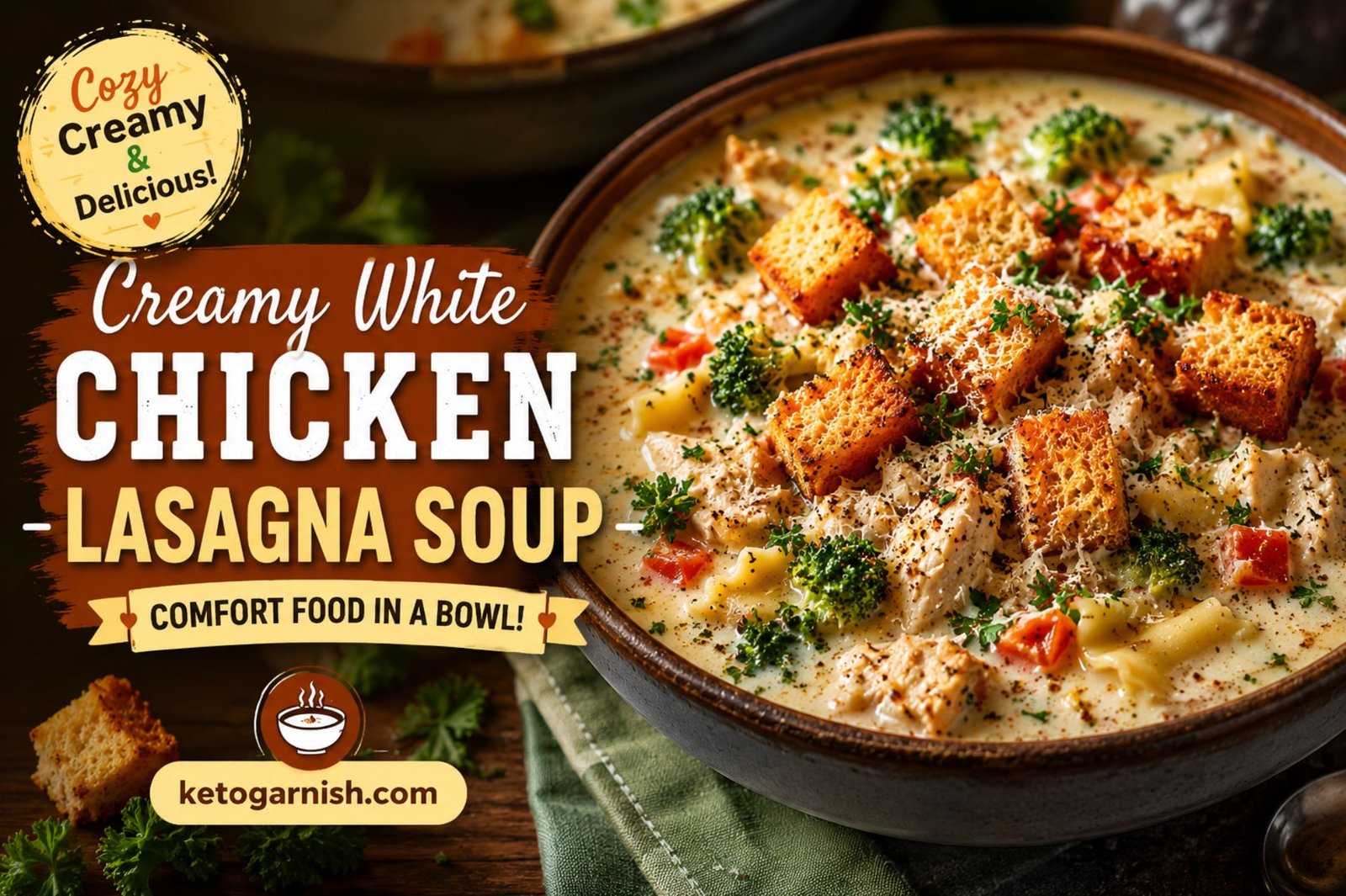 Creamy white chicken lasagna soup