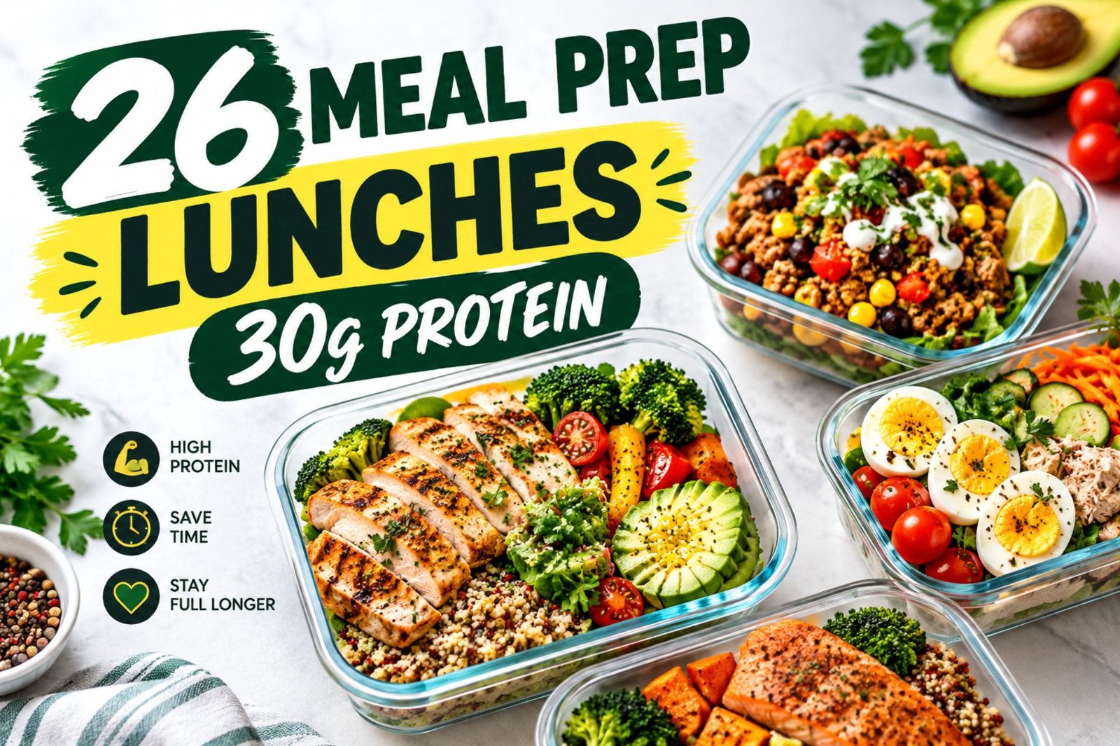 26 meal prep lunches 30g protein