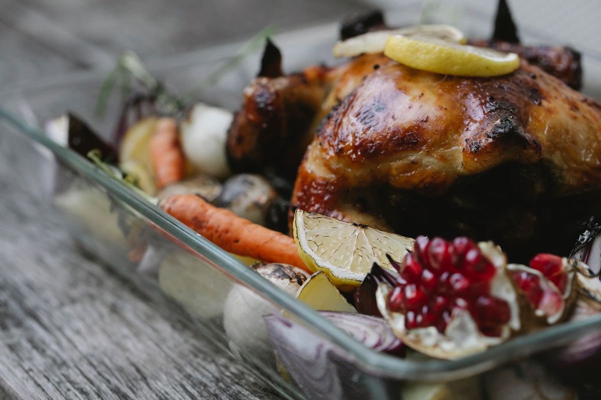 Sheet-pan lemon chicken with colorful vegetables